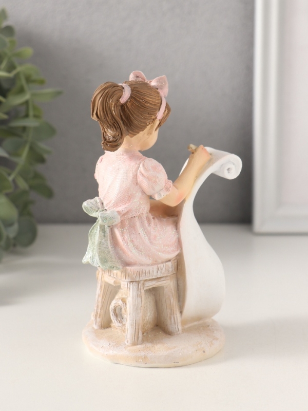 Сувенир полистоун Сувенир полистоун "Девочка рисует, с котиком" розовый 7,5х7х13 см