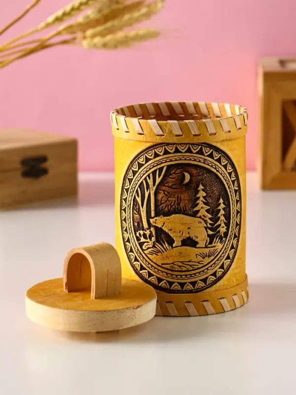 Туес Туес "Лесной" (Медведь), D8,5 смхH(с хватком)14,5 см, береста