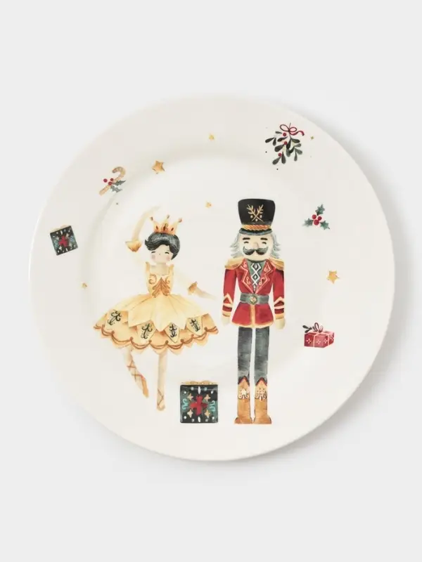 Тарелка новогодняя Доляна «Щелкунчик», d=25.5 см, фарфор, белая Тарелка новогодняя Доляна «Щелкунчик», d=25.5 см, фарфор, белая