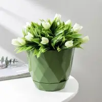 Горшок для цветов с поддоном Laurel, 1,3 л, d=14,5 см, h=12,5 см, пластиковый, зелёный