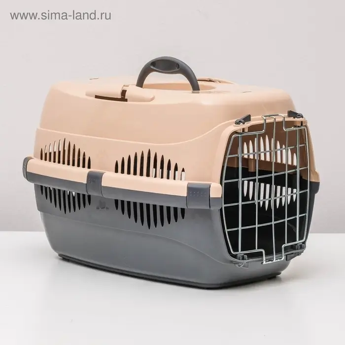 Переноска для животных до 9 кг &laquo;Пижон&raquo;, 43&times;29&times;27.5 см, металлическая дверь, пластик, бежевая, серая
