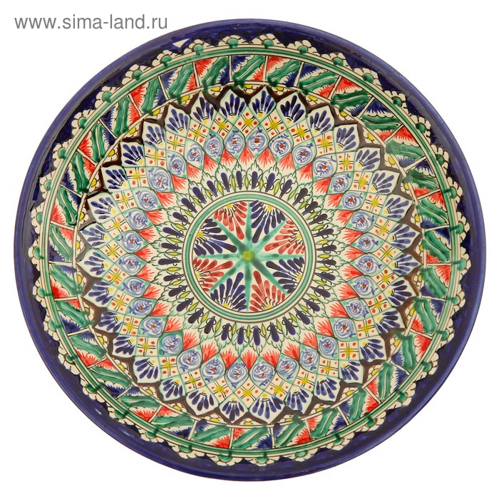 Ляган Риштанская Керамика "Узоры", 33 см, синий, глубокий