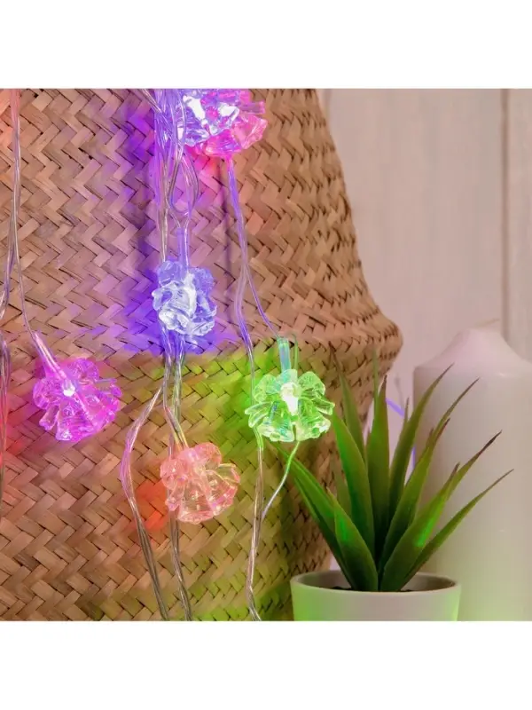 Гирлянда &laquo;Нить&raquo; 5 м с насадками &laquo;Два колокольчика&raquo;, IP20, прозрачная нить, 20 LED, свечение мульти (RG/RB), мигание, 220 В