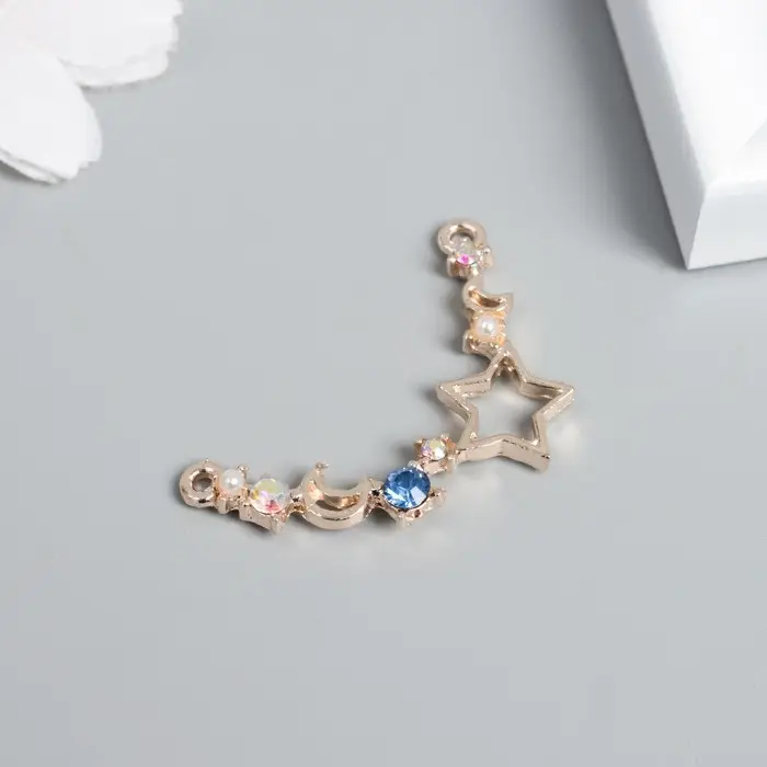 Декор для творчества металл 2 ушка "Звезда и месяцы" золото 2,3х3,3 см