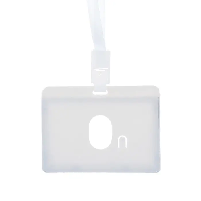 Бейдж - карман горизонтальный, внешний размер 100&times;74 мм, внутренний размер 90&times;54 мм, светло-серый, с лентой, жёсткокаркасный