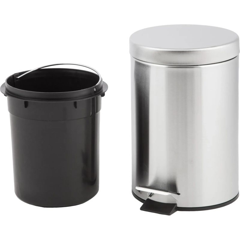 Ведро мусорное стальное 3л кругл серебр с пед и крышк матов 190х260мм_3L-NN