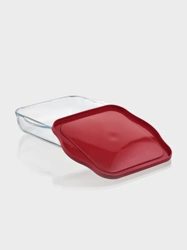 Форма для запекания Paşabah&ccedil;e Borcam, 2 л, 25.6&times;22 см, с крышкой, квадратная, жаропрочное стекло, прозрачная