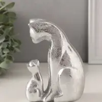 Фигурка полистоун &laquo;Кошка с котёнком&raquo;, серебро, 10&times;6&times;13.5 см