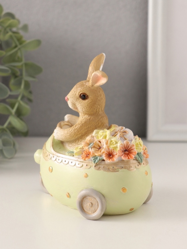 Сувенир полистоун  Сувенир полистоун "Зайчик на трёхколёсной машинке с цветами" 10х6,5х11,5 см