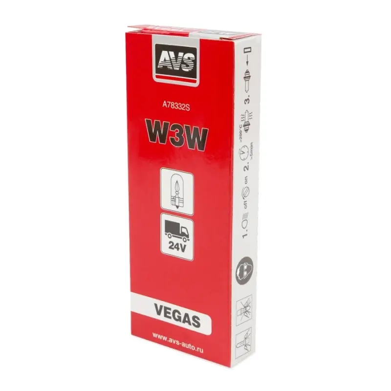 Лампа AVS Vegas 24V. W3W(W2,1x9,5d) BOX 10шт.