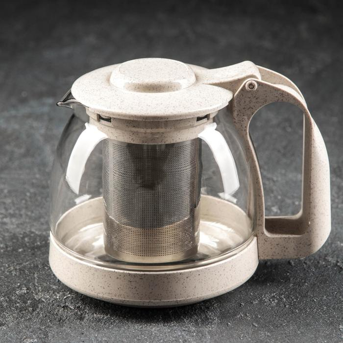 Чайник стеклянный заварочный «Джони», 700 мл, с металлическим ситом, цвет бежевый Чайник стеклянный заварочный «Джони», 700 мл, с металлическим ситом, цвет бежевый