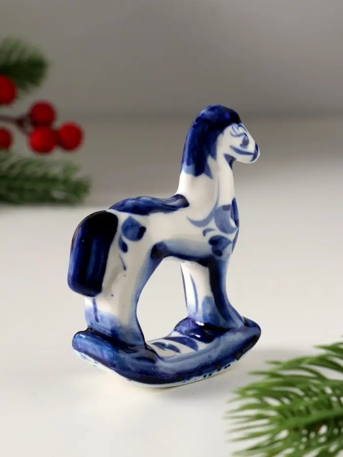 Сувенир Лошадка-качалка, 9х7,5 см , гжель