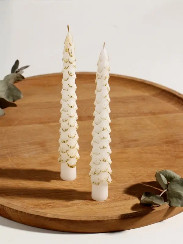 Набор новогодних свечей Набор новогодних свечей "Ель" 1,9х1,9х20 см, 2 шт, белый с золотом