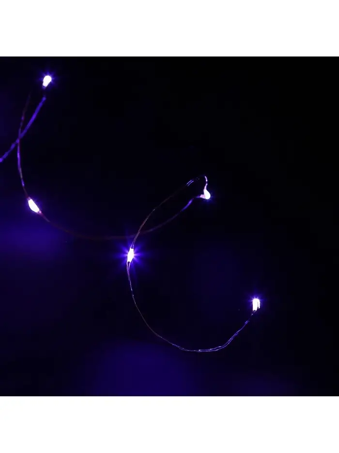 Гирлянда &laquo;Нить&raquo; 5 м роса, IP20, серебристая нить, 50 LED, батарейки CR2032&times;2 (в комплекте), свечение фиолетовое