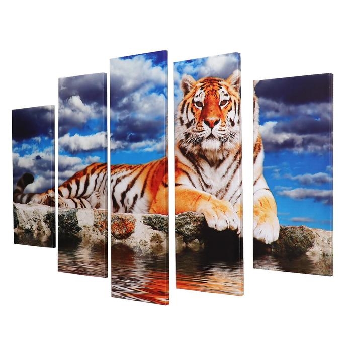 Картина модульная на подрамнике  Картина модульная на подрамнике "Тигр" 115х80 см (80х23; 2-70х23; 2-53х23)
