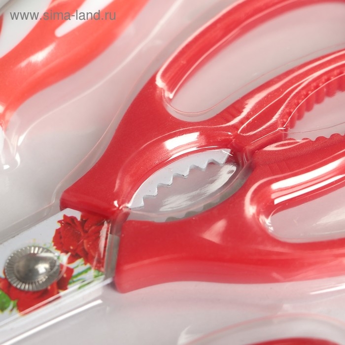 Набор кухонных принадлежностей «Цветение», 3 предмета: нож 12,5 см, ножницы, овощечистка, цвет красный