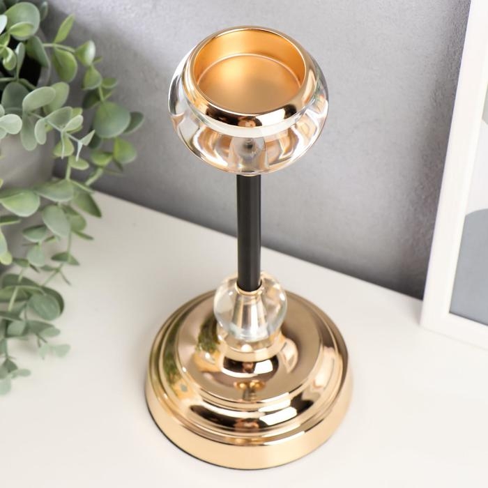 Подсвечник металл, стекло на 1 свечу  Подсвечник металл, стекло на 1 свечу "Плавность" чёрный с золотом 26х11,5х11,5 см