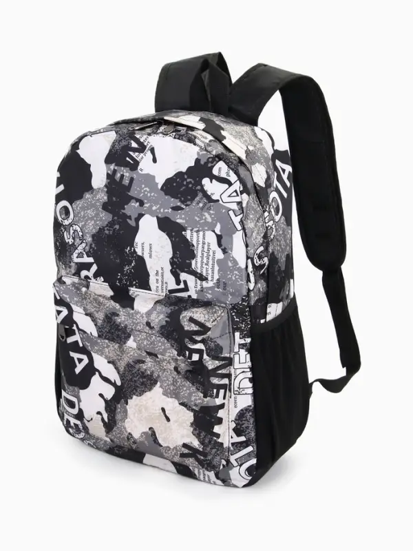 Рюкзак школьный на молнии, с принтом, размер 30&times;13&times;42 см, чёрный