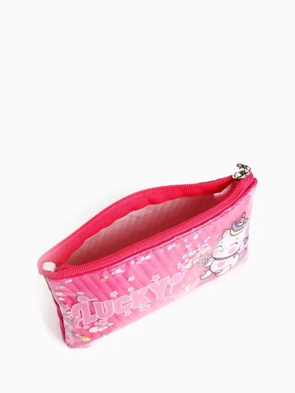 Косметичка на молнии плоская, с подкладкой, маленькая, с принтом, малиновая