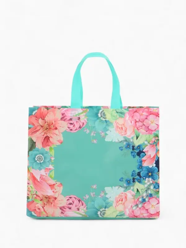 Сумка хозяйственная без застёжки, с цветочным принтом, 32&times;10&times;26 см, голубая