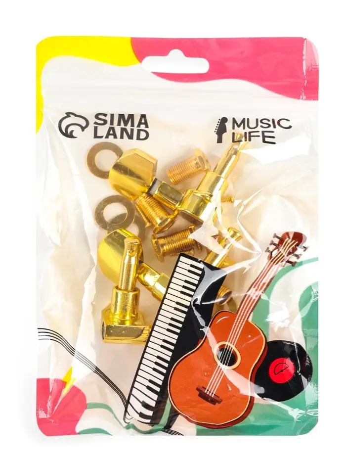 Комплект одиночной колковой механики Music Life, золотистые, 3+3