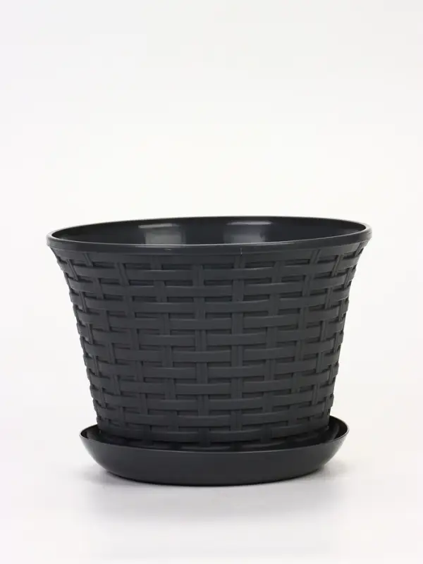 Кашпо круглое &laquo;Ротанг&raquo; 4л с поддоном, цвет серый