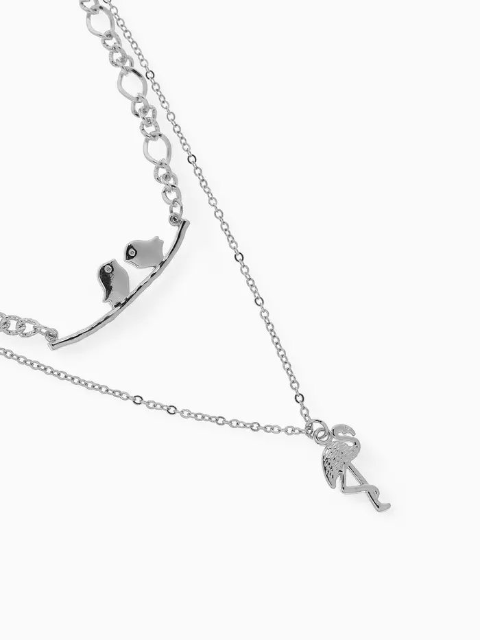 Кулон &laquo;Цепь&raquo;, фламинго, цвет серебро