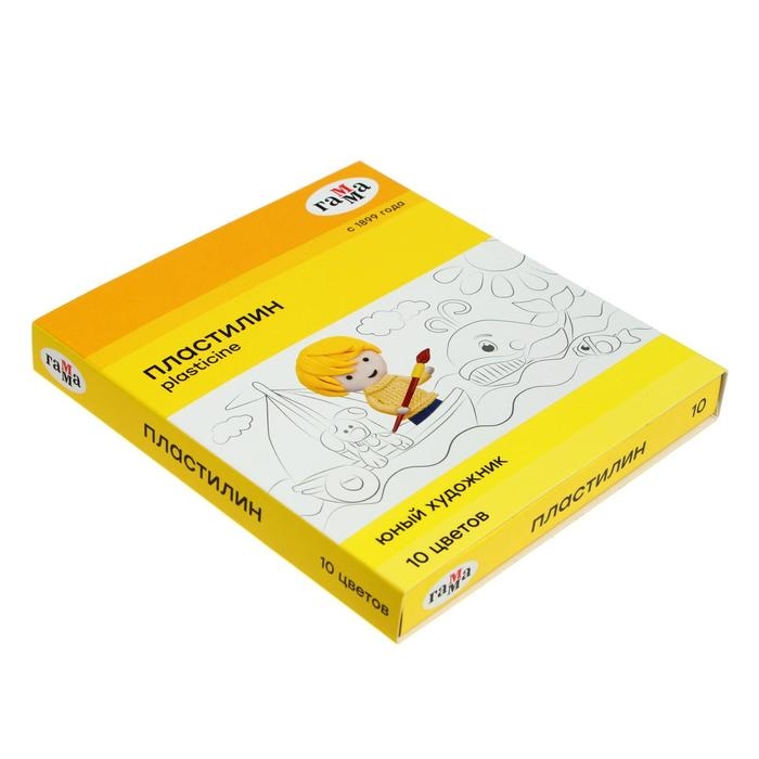Пластилин 10 цветов 140 г, Гамма  Пластилин 10 цветов 140 г, Гамма "Юный художник", со стеком, картонная упаковка 280044