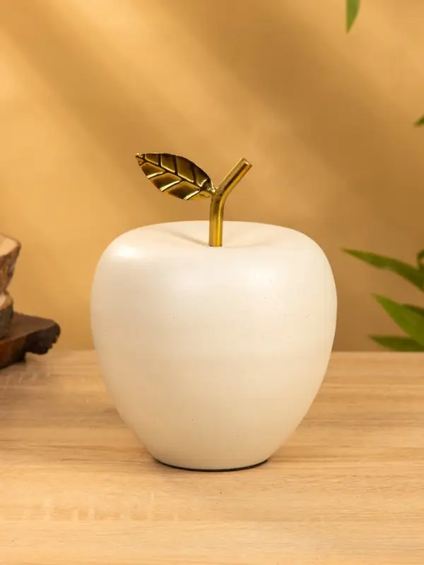 Сувенир "Яблоко с золотым листом" 14,5х14,5х18 см, цв. матовый белый