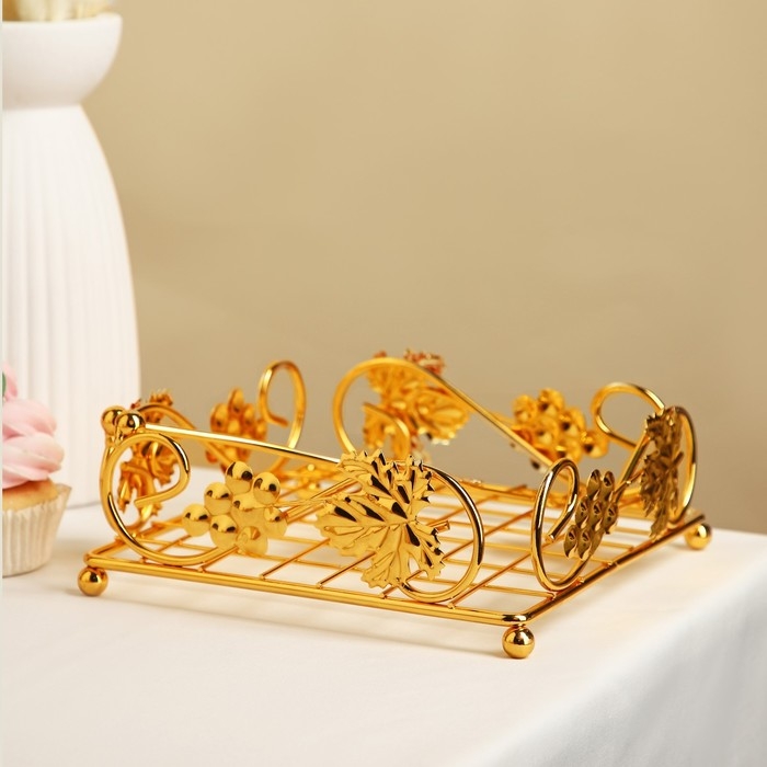 Подставка для салфеток декоративная «Виноград», 19×7 см, золотистая