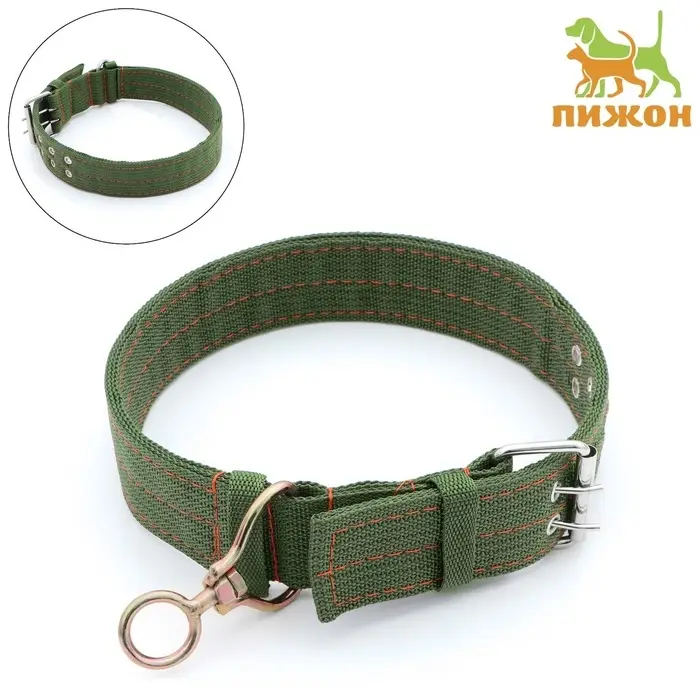 Ошейник, 80&times;4.9 см, ОШ 64-74 см, четырёхслойный, с вертлюгом, полиэстер, зелёный