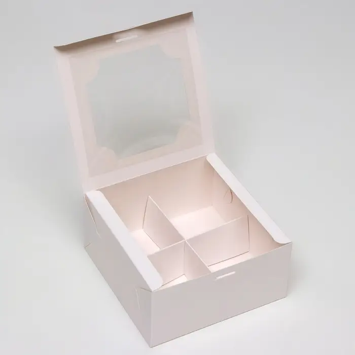 Коробка для 4 пирожных, белая, 16×16×8 см Коробка для 4 пирожных, белая, 16×16×8 см