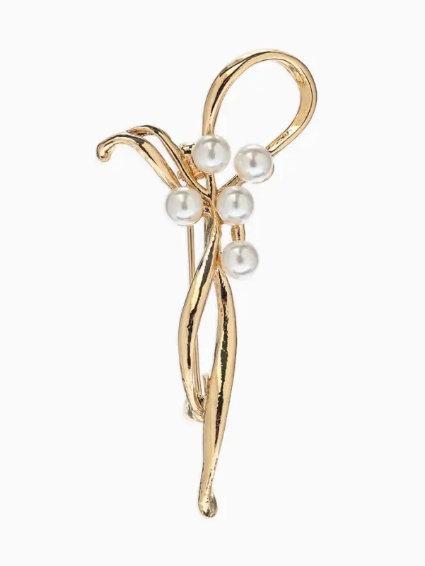 Брошь &laquo;Бантик&raquo;, жемчуг, цвет белый в золоте