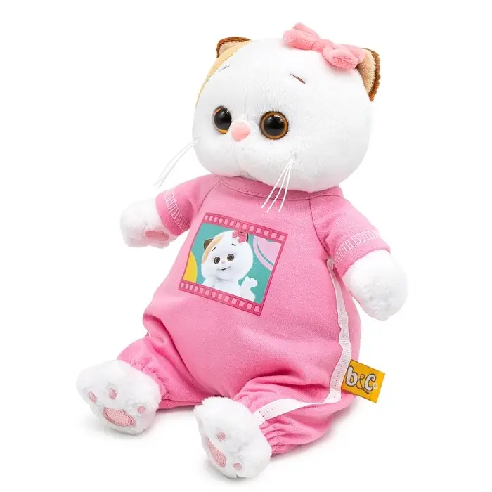 Мягкая игрушка "Кошечка Ли-Ли в комбинезоне с принтом "Мультсериал", 18 см LKm18-004