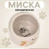 Миска керамическая &laquo;Хомяк и еда&raquo; 65 мл, 6.3&times;4.5 см, бежевая с принтом