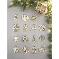 Ёлочные игрушки деревянные в коробке, набор 15 шт.