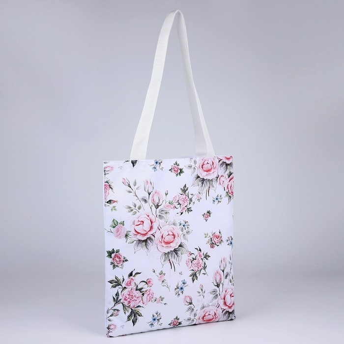 Сумка шопер «Розы», 35х0.5х40 см, отд без молнии, без подклада, белая Сумка шопер «Розы», 35х0.5х40 см, отд без молнии, без подклада, белая