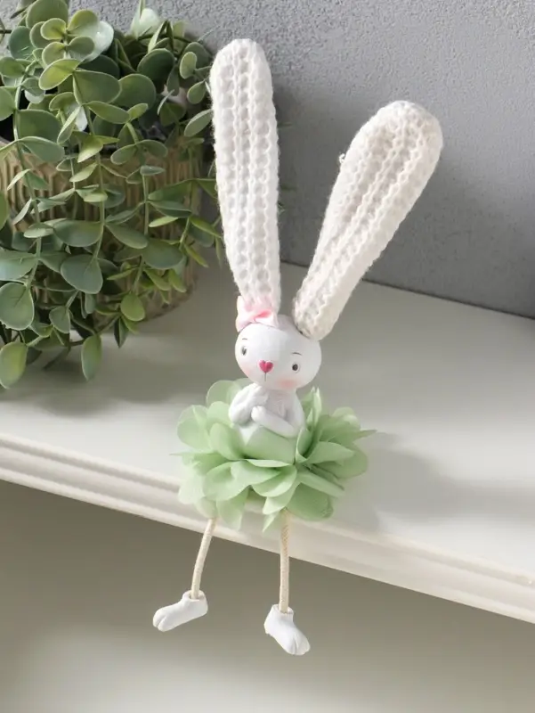 Сувенир полистоун "Заюшка с розовым бантиком в цветочной юбочке" длинные ножки 4,8х4х24,5 см   10928