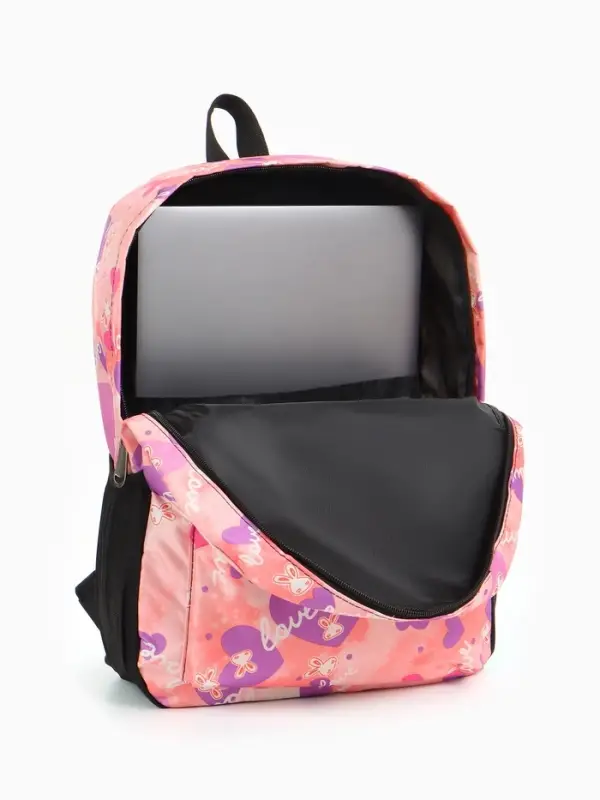 Рюкзак школьный на молнии, с карманами, с рисунком, размер 30&times;13&times;42 см, розовый