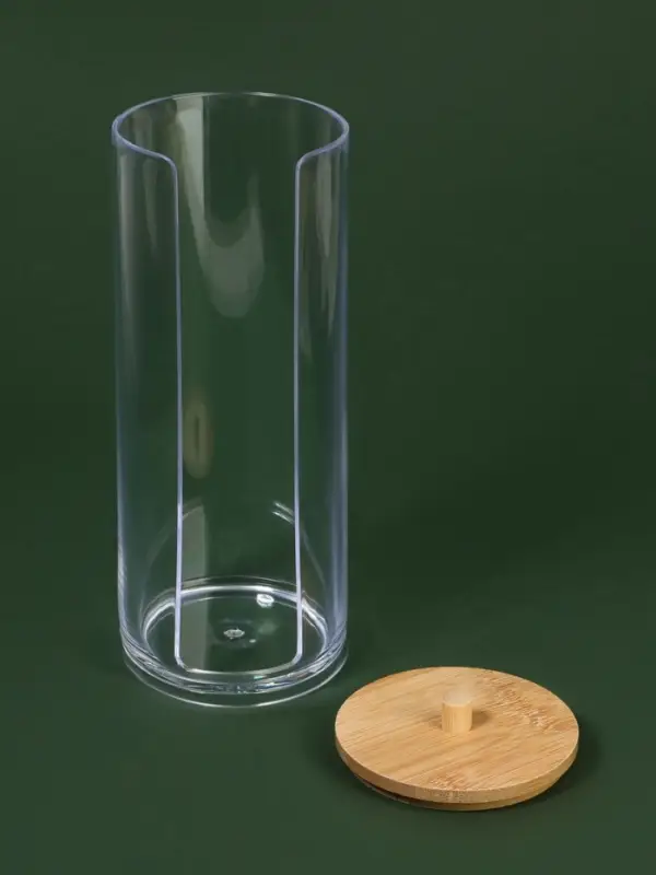 Органайзер для ватных дисков, с крышкой, d=6.5&times;18 см, прозрачный, коричневый