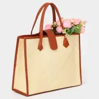 Сумка плетёная на застёжке из пандана, 41&times;16&times;50 см, бежево-коричневая