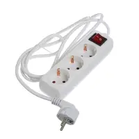 Удлинитель Luazon Lighting, 3 розетки, 1.8 м, 10 А, 2200 Вт, 3&times;1.5 мм2, с заземлением, с выключателем, белый