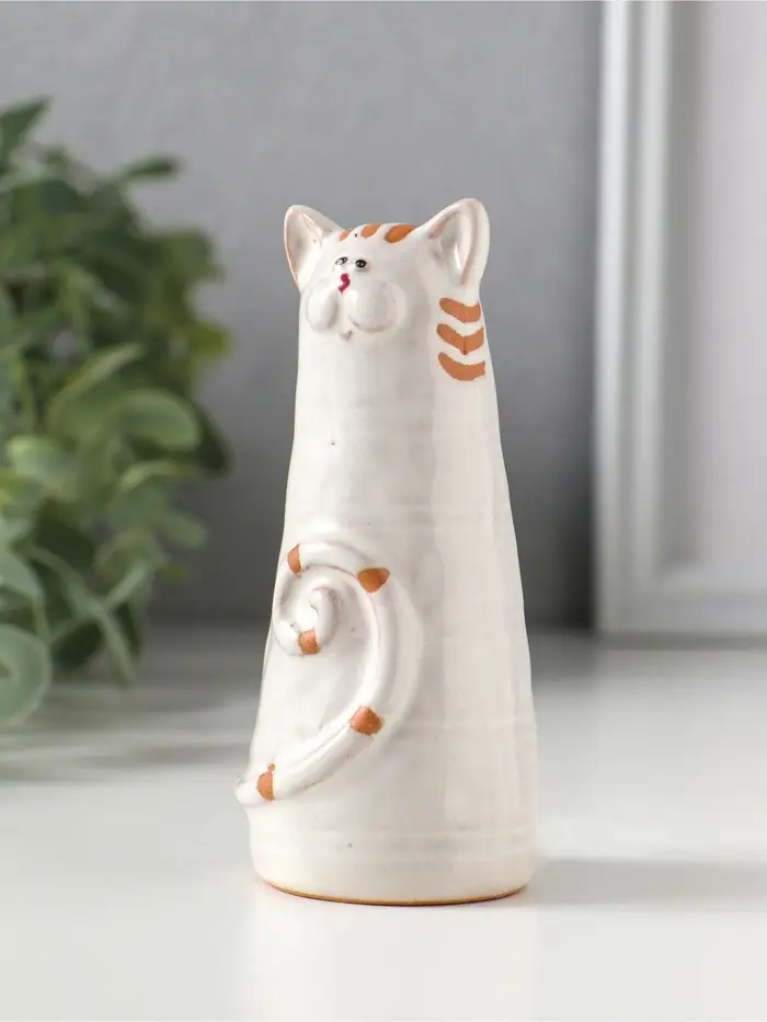 Фигурка керамика &laquo;Полосатый котик, хвост рогаликом&raquo;, 4.7&times;4.7&times;10.1 см