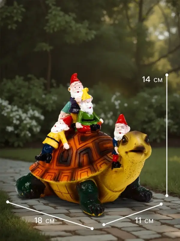 Садовая фигура из полистоуна &laquo;Черепаха с гномами&raquo;, 18&times;11&times;14 см, Greengo