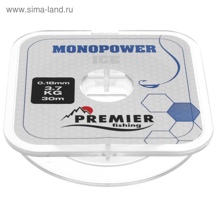 Леска PREMIER fishing MONOPOWER ICE, диаметр 0.18 мм, тест 3.7 кг, 30 м, нейлон, прозрачная Леска PREMIER fishing MONOPOWER ICE, диаметр 0.18 мм, тест 3.7 кг, 30 м, нейлон, прозрачная