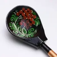 Ложка деревянная &laquo;Чернушка&raquo;, полубаская, 20&times;6.3 см, хохлома, ручная роспись, МИКС