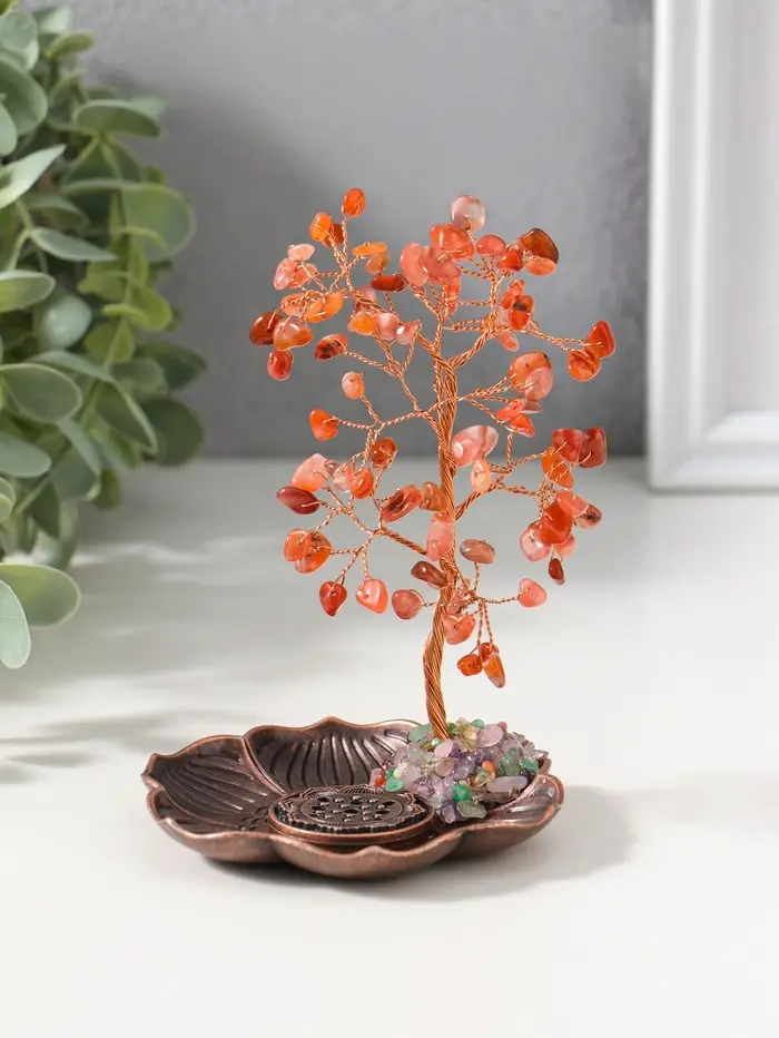 Подставка под благовония "Дерево на цветке" рыжий 72 камня 9х9х13,5 см