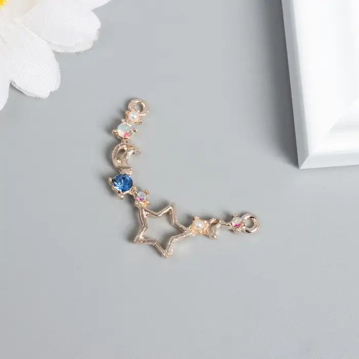 Декор для творчества металл 2 ушка "Звезда и месяцы" золото 2,3х3,3 см