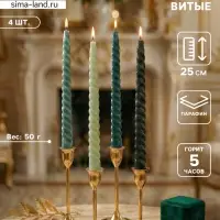 Набор свечей витых, 2&times;25 см, 4 шт., палитра зелёного, 25.5&times;8.8&times;2.4 см