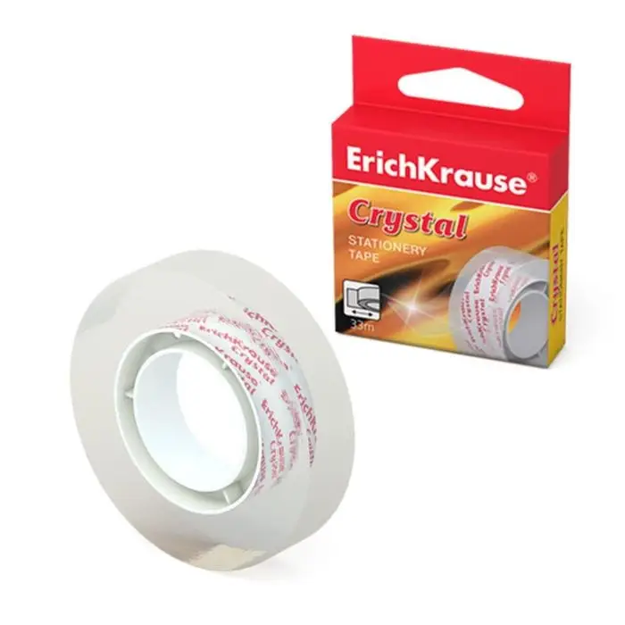 Клейкая лента канцелярская, 12 мм х 33 метра, ErichKrause Crystal, суперпрозрачная, в коробке, с европодвесом Клейкая лента канцелярская, 12 мм х 33 метра, ErichKrause Crystal, суперпрозрачная, в коробке, с европодвесом
